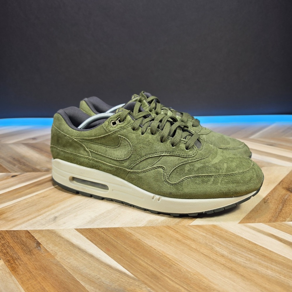 Nike Air Max 1 Premium Men 12 875844-301 Olive Canvas Suede Retro Sneakers Shoes